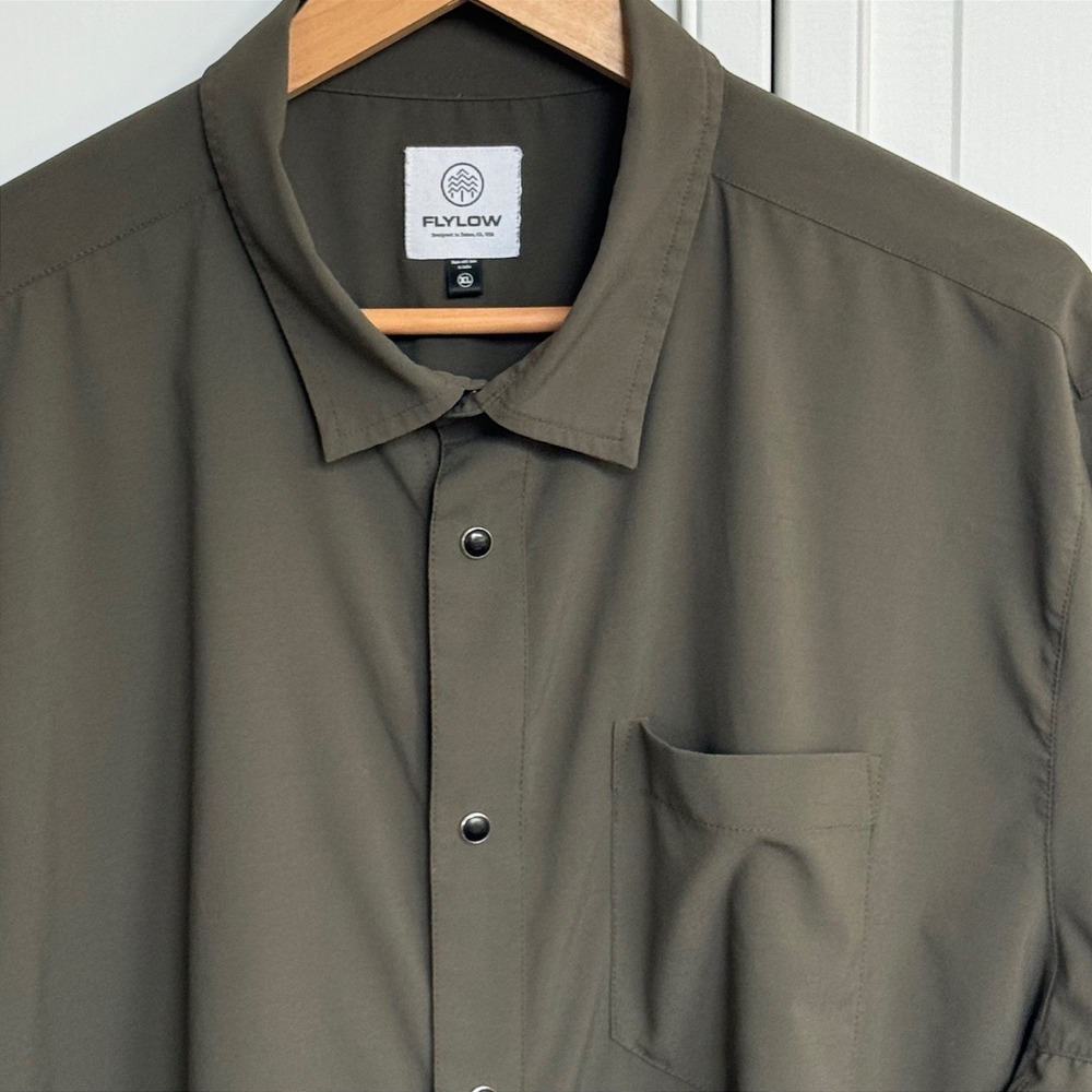 Flylow Mens Anderson shirt XL Snap Front Technical Shirt Olive Green
